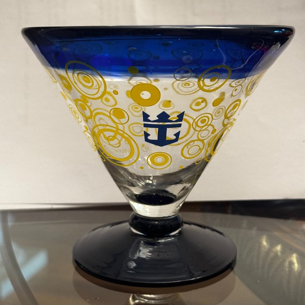 Kosta Boda Margarita Martini Glass Yellow Blue Royal Caribbean Cruise Swirl Blow